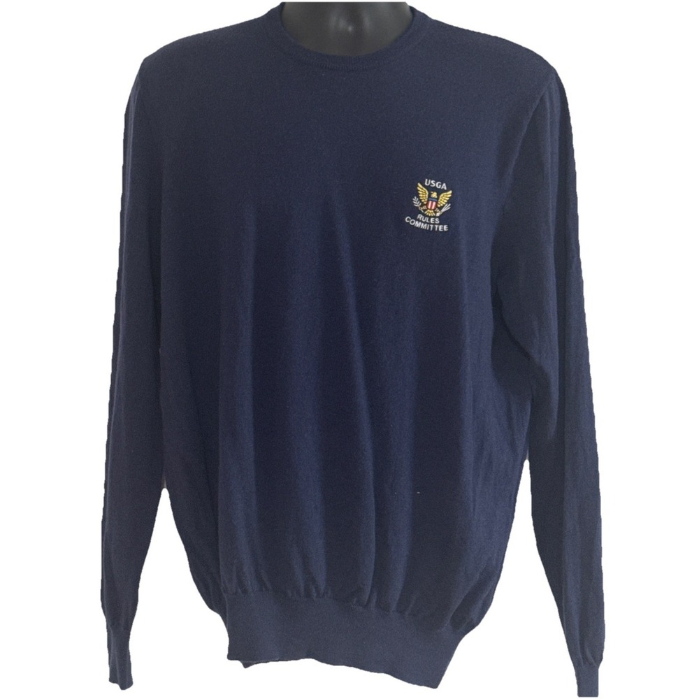 Polo Ralph Lauren Sz L Navy USGA Golf Logo 100% Merino Wool Navy Crew Neck